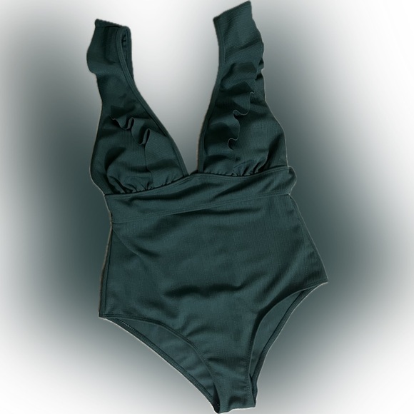 Elegant Dark Green One-Piece Swimsuit - Picture 1 of 7
